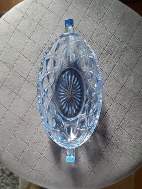 Ice Blue Diamond Cut Sawtooth Edge Relish Or Candy Dish